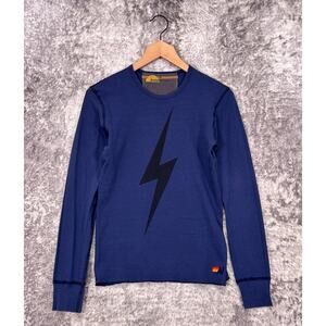 Aviator Nation Shirt Medium Womens Blue Waffle Knit Lightening Bolt Top